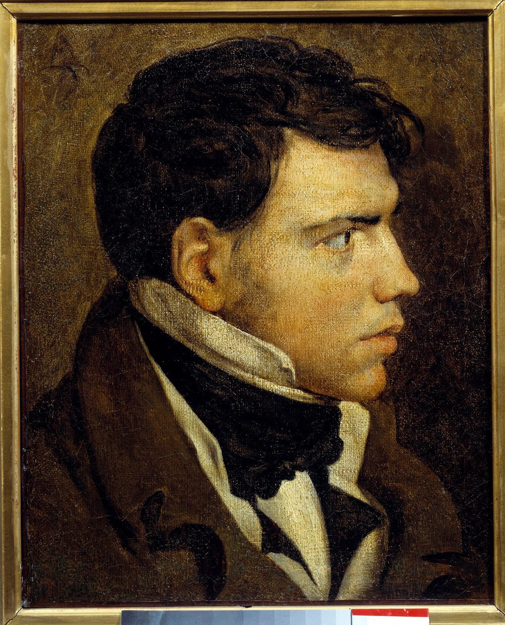Portret młodego mężczyzny Obraz Jean Auguste Dominique Ingres (1780-1867) XIX w. Słońce. 0,39x0,31 m Bayonne, musee Bonnat - Portret młodego mężczyzny. Obraz Dominique Ingres (1780-1867) autorstwa Jean Auguste Dominique Ingres