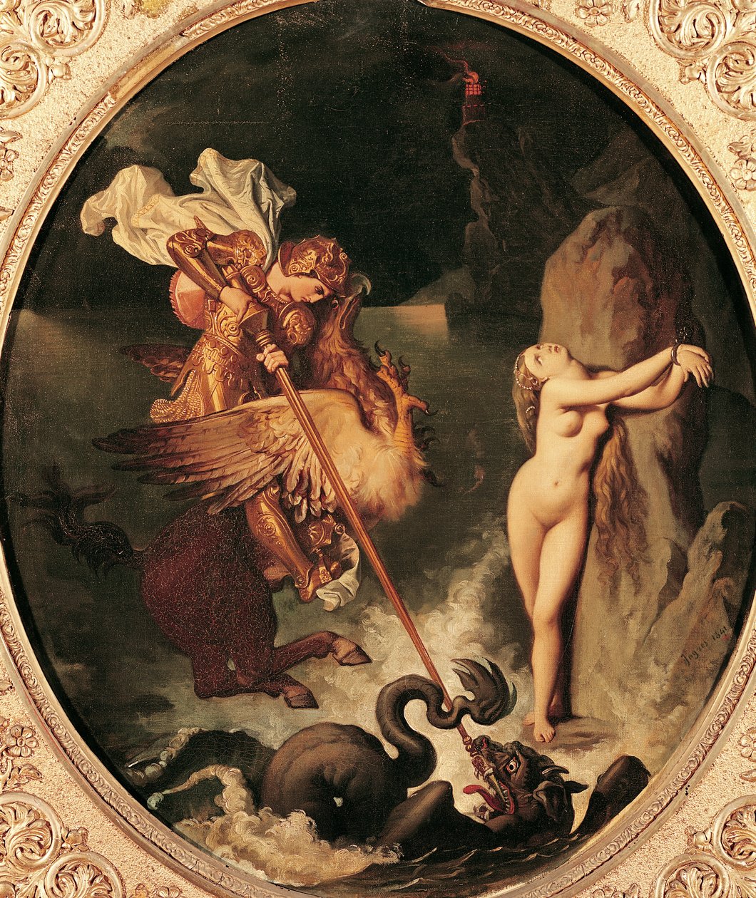 Ruggiero ratujący Angelikę autorstwa Jean Auguste Dominique Ingres