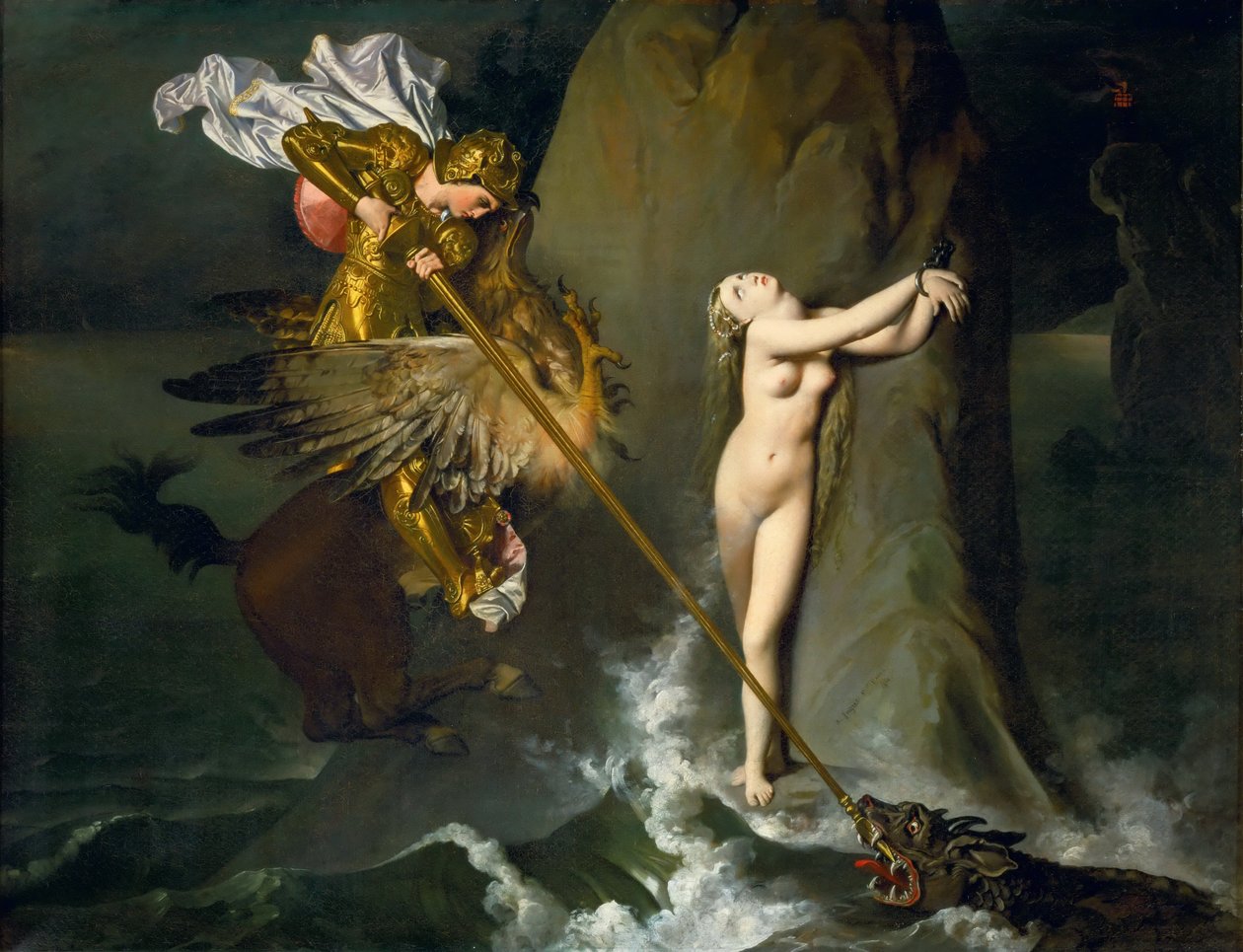 Ruggiero ratowanie Angeliki autorstwa Jean Auguste Dominique Ingres