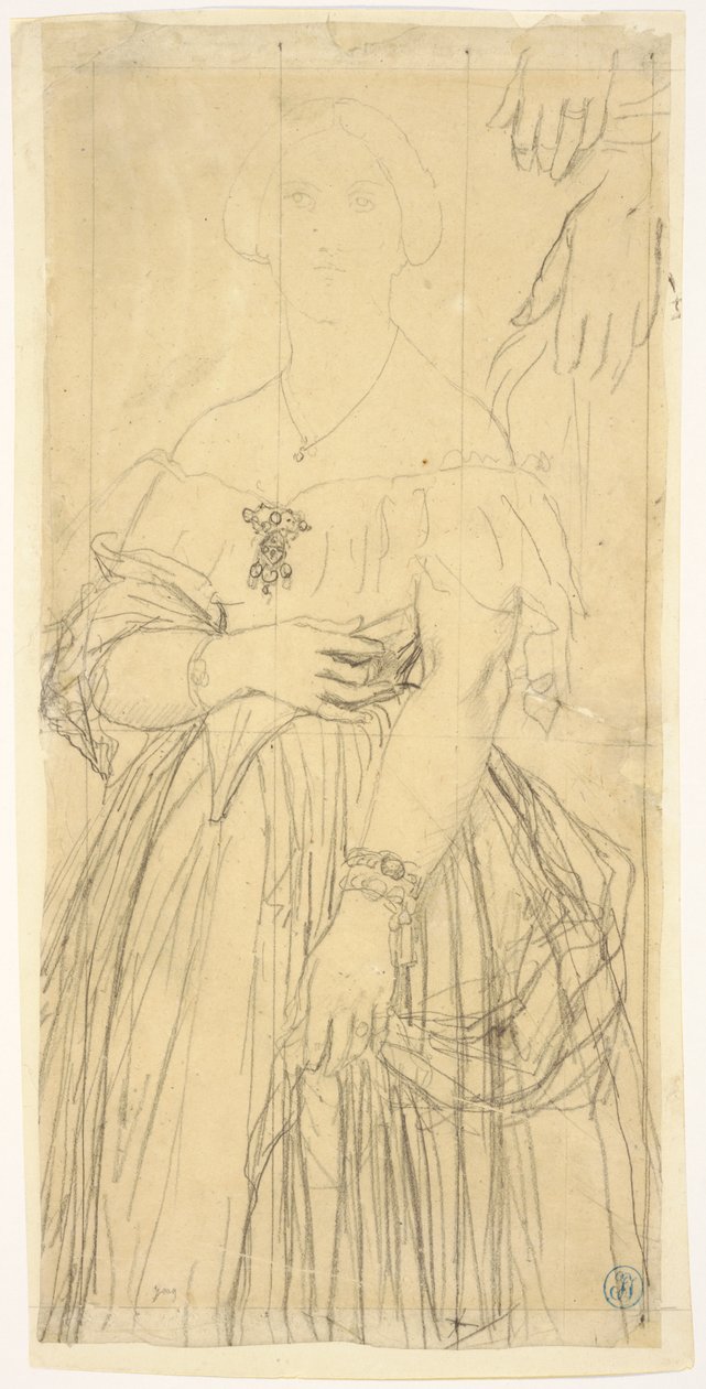 Studium sukni i dłoni Madame Moitessier autorstwa Jean Auguste Dominique Ingres