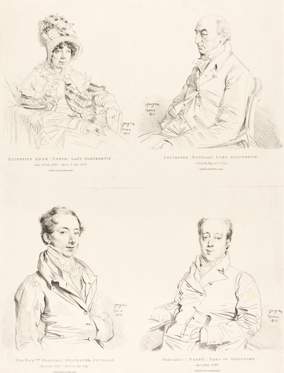 Sylvester (Douglas) Lord Glenbervie; Katherine Anne (Północ) Glenbervie; Frederic (Północny) hrabia Guilford; Frederic Sylvester Douglas autorstwa Jean Auguste Dominique Ingres