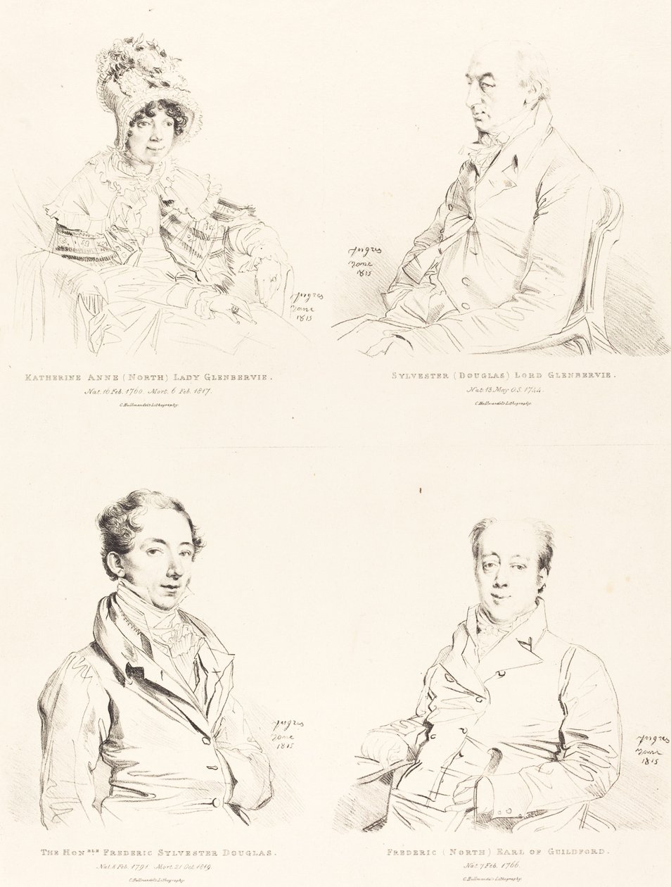Sylvester (Douglas) Lord Glenbervie; Katherine Anne (północ) Glenbervie; Frederic (Północny) hrabia Guilford; Frederic Sylvester Douglas autorstwa Jean Auguste Dominique Ingres