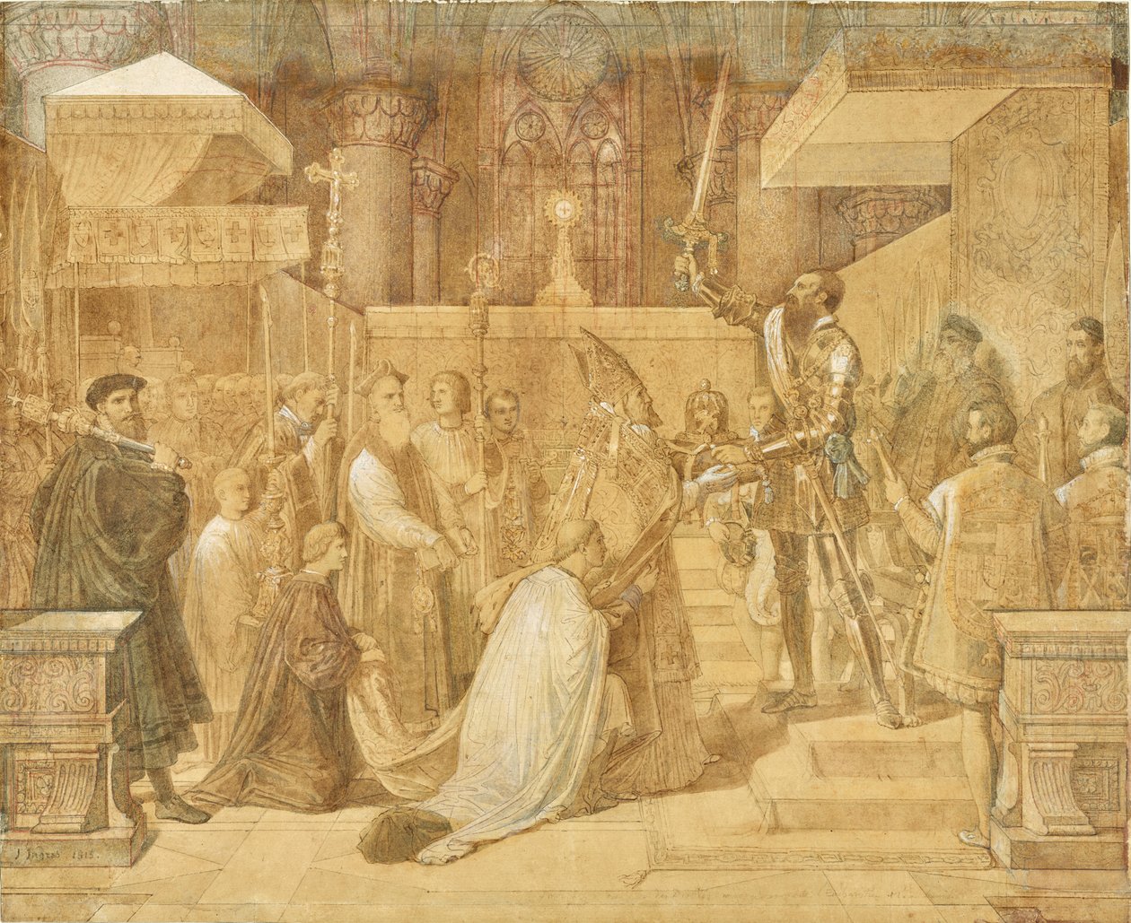Książę Alby przyjmujący błogosławieństwo papieża w katedrze Sainte-Gudule w Brukseli autorstwa Jean Auguste Dominique Ingres