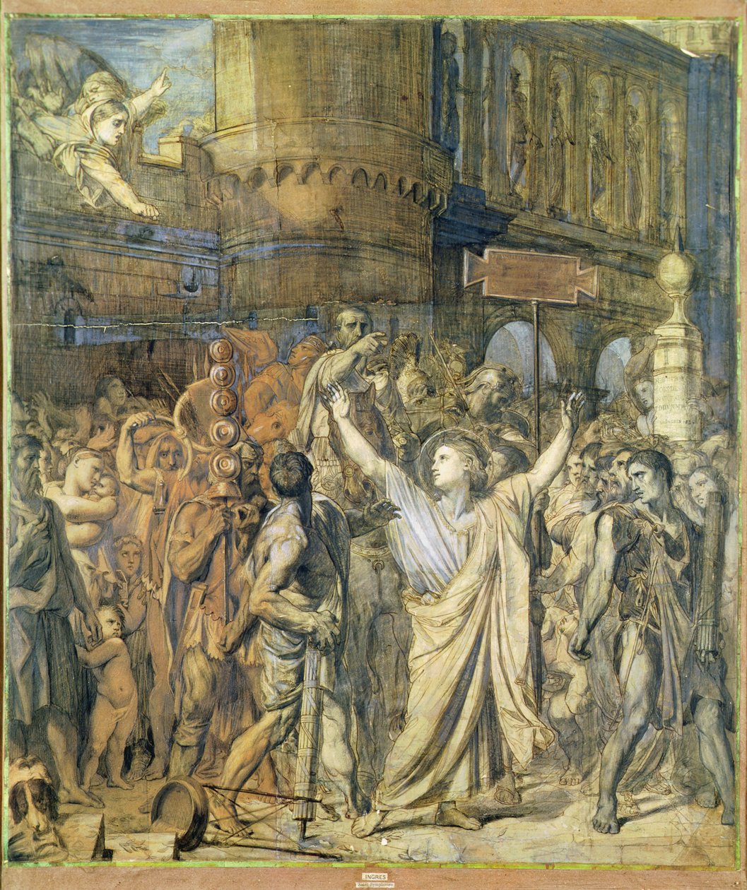 Męczeństwo św. Symforiana, ok. 1834 (pióro i atrament na kalce technicznej) autorstwa Jean Auguste Dominique Ingres