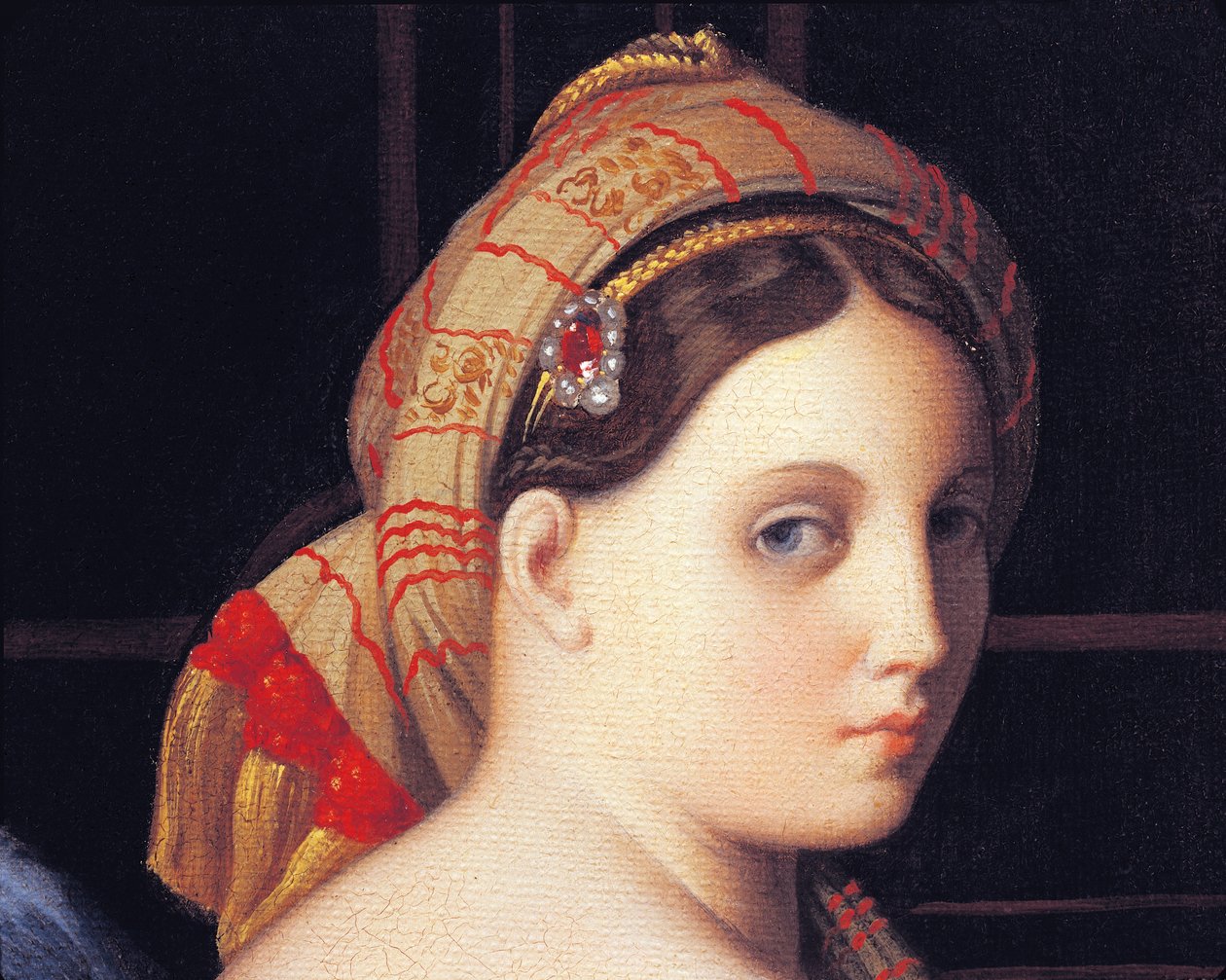Twarz Odaliski, fragment z Wielkiej Odaliski, Jean Auguste Dominique Ingres, fragment, olej na płótnie autorstwa Jean Auguste Dominique Ingres
