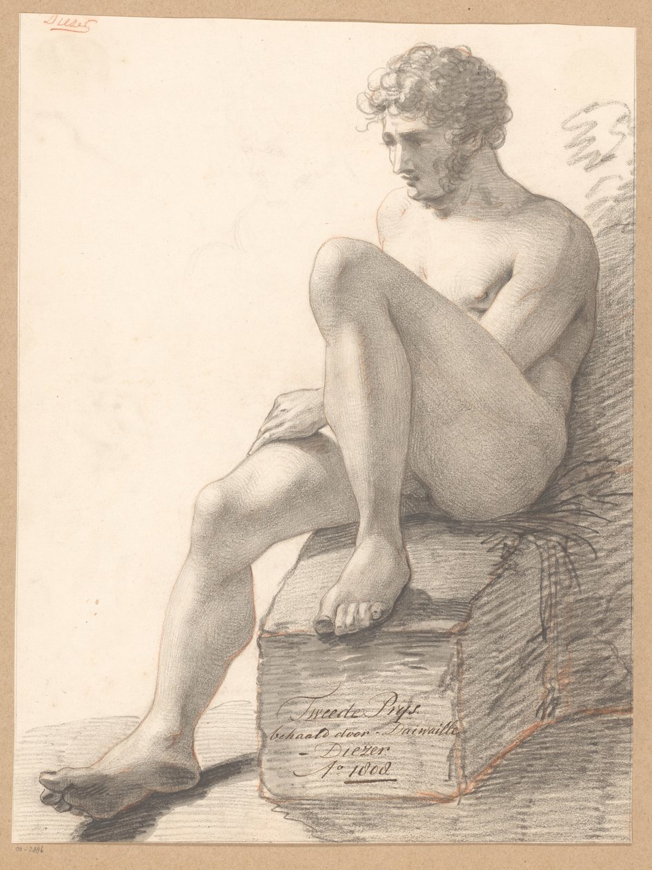 Siedzący mężczyzna nago, widok z przodu (2. nagroda 1808) autorstwa Jean Augustin Daiwaille