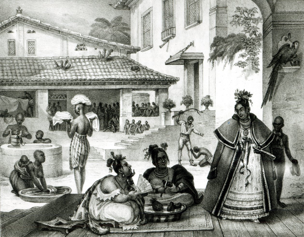 Wnętrze domu w Cigganos, z "Voyage Pictoresque et Historique au Bresil autorstwa Jean Baptiste (after) Debret