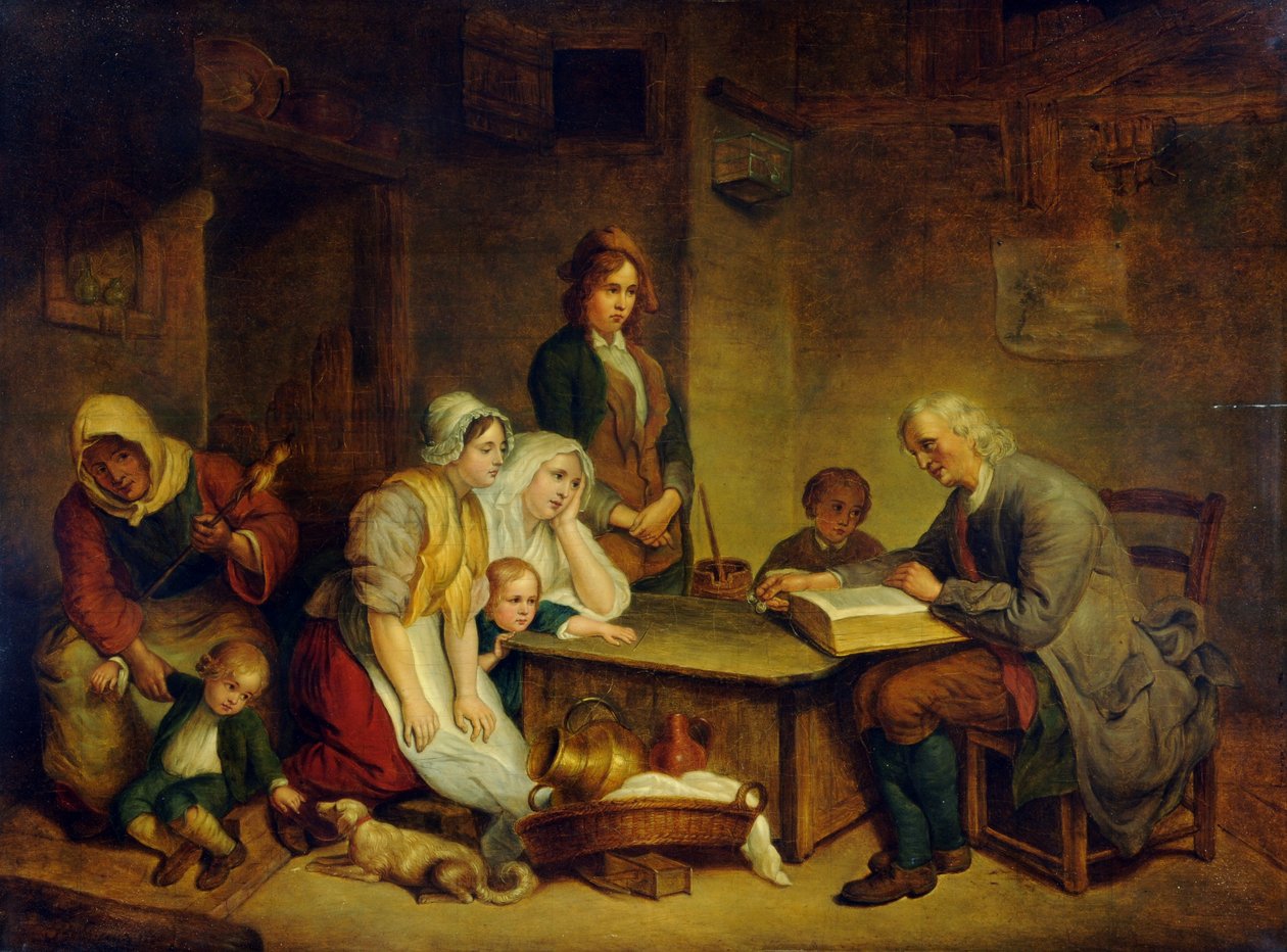 Ojciec czytający Biblię swojej rodzinie autorstwa Jean Baptiste (after) Greuze