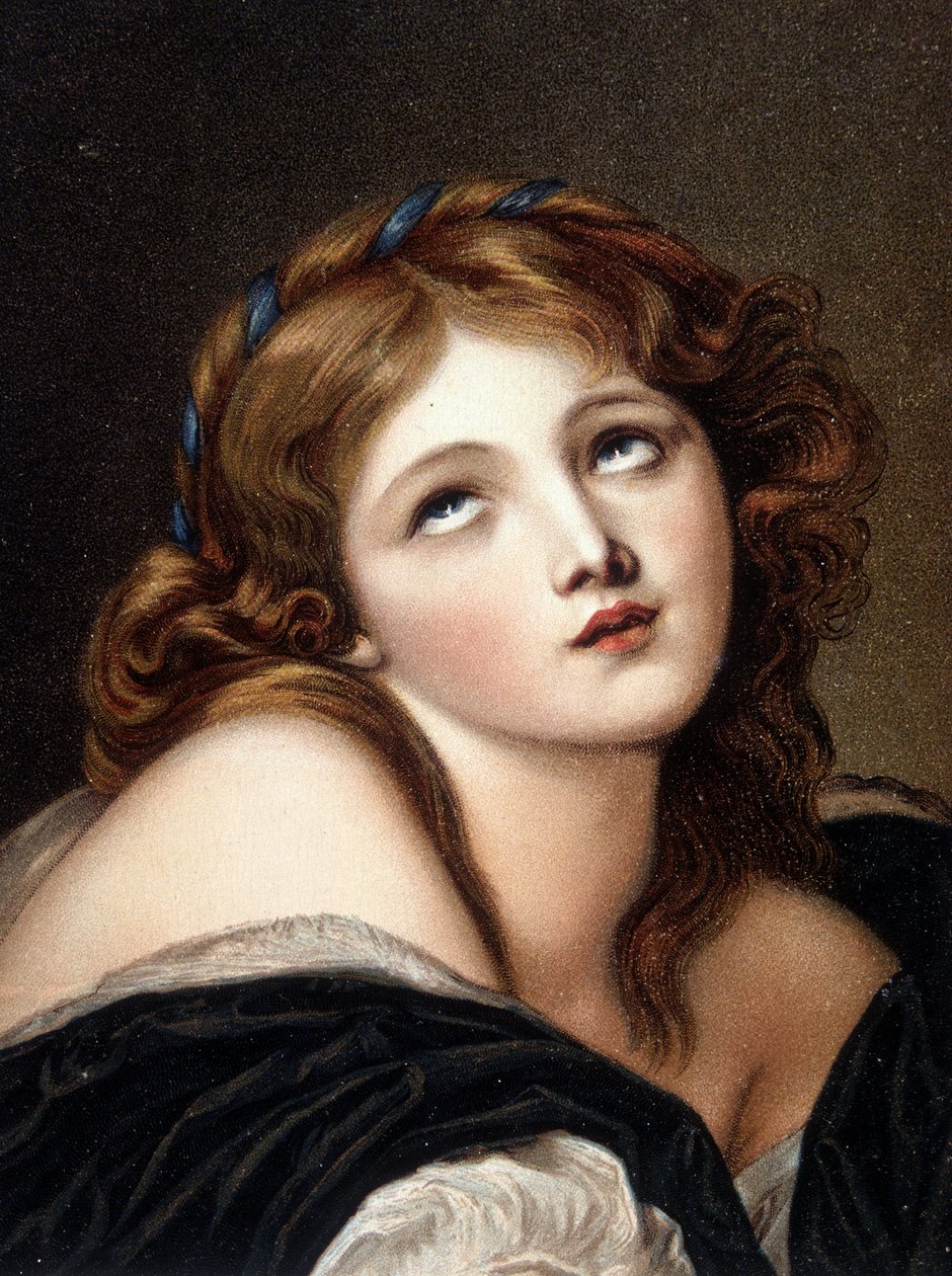 Faksymile pracy Greuze „”Myślenie młodej dziewczyny”” - pocztówka autorstwa Jean Baptiste (after) Greuze
