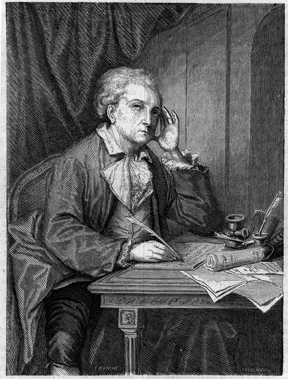 Portret Nicolasa Alexandre Dezede Francuski kompozytor (1740-1792). Rycina wg portretu Greuze. autorstwa Jean Baptiste (after) Greuze