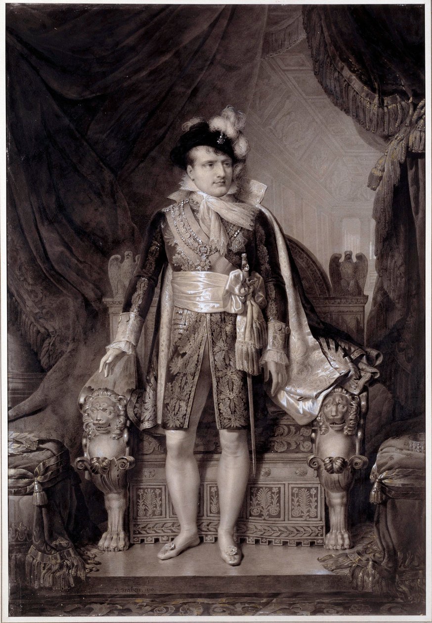 Portret Napoleona I (1769-1821) w garniturze ślubnym z Marią Ludwiką Austriacką (1791-1847) w dniu 2.04.1810”” Grawer wg obrazu Jeana Baptiste Isabey (1767-1855) 1810 Muzeum Napoleońskie, Ile d „Aix” autorstwa Jean Baptiste (after) Isabey
