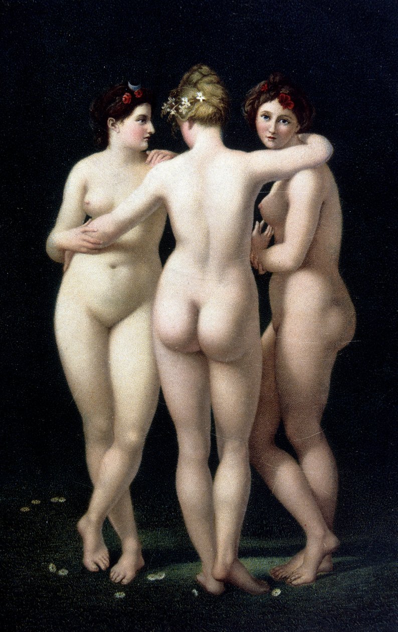 Trzy łaski. Fac-porównanie z dziełem Jeana Baptiste Regnault (1754-1829) - pocztówka autorstwa Jean Baptiste (after) Regnault