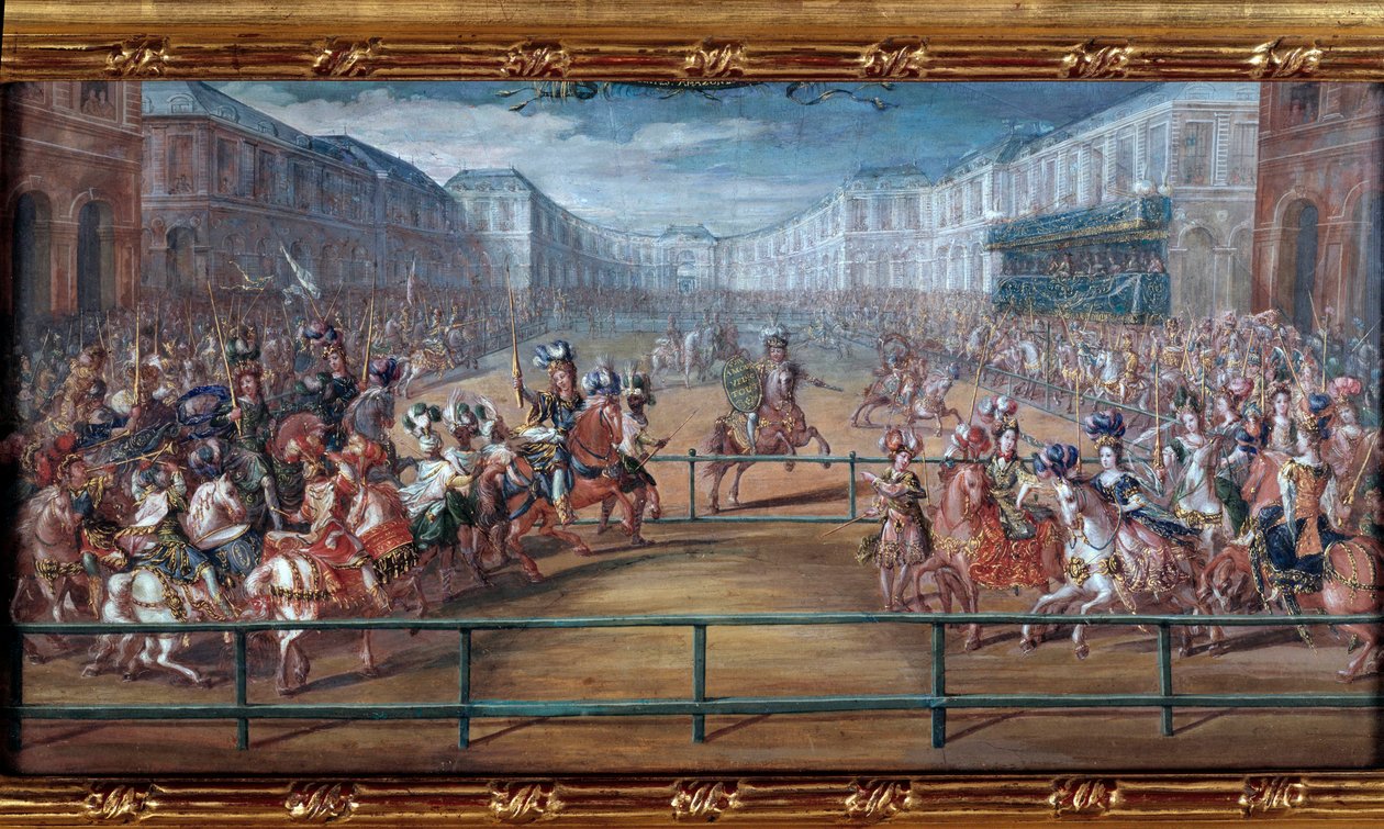 Pompatyczna karuzela walecznych amazonek z czterech stron świata podarowana przez Ludwika XIV przed Tuileries 5 czerwca autorstwa Jean Baptiste (attr. to) Martin
