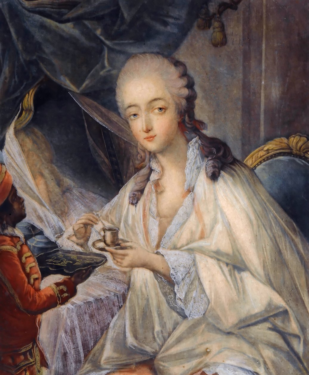 Jeanne Bécu, hrabina Du Barry 1743-1793 przy filiżance kawy autorstwa Jean Baptiste André Gautier Dagoty