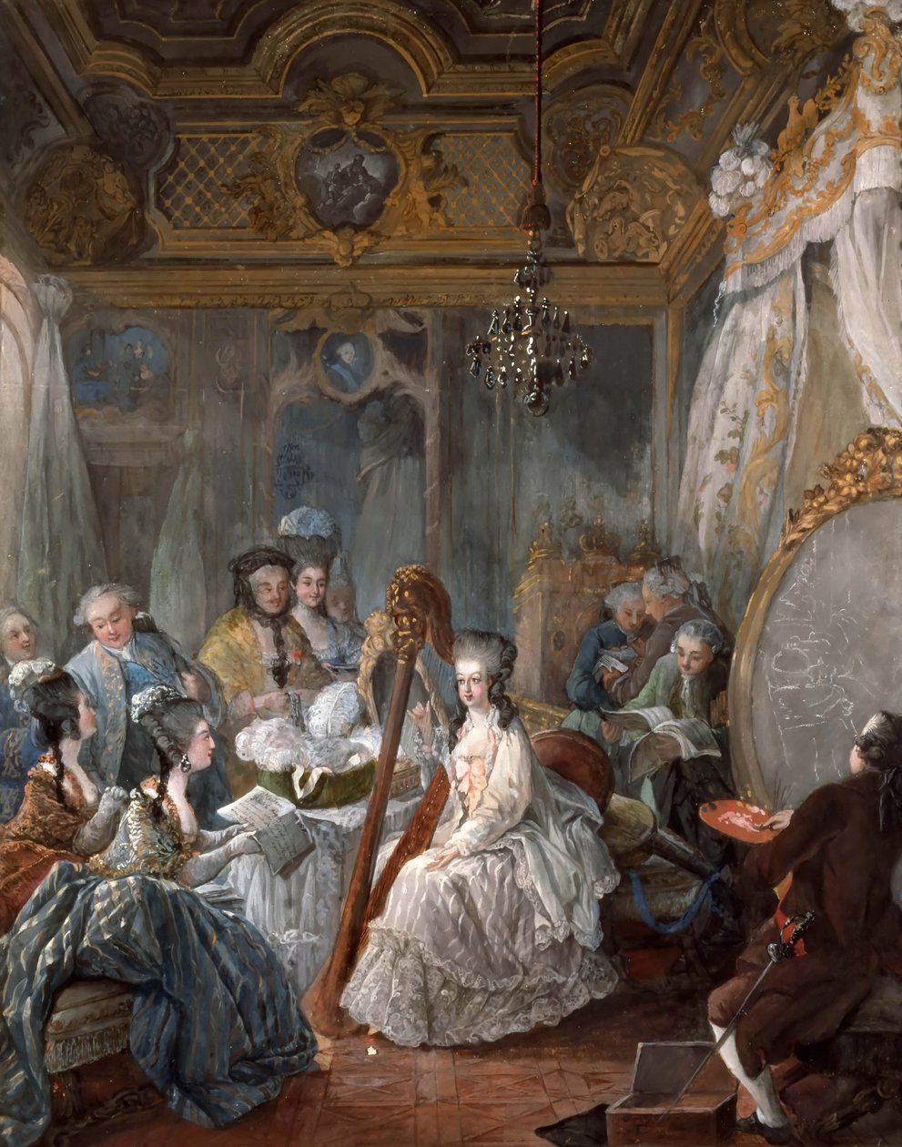 Maria Antonina grająca na harfie autorstwa Jean Baptiste André Gautier Dagoty