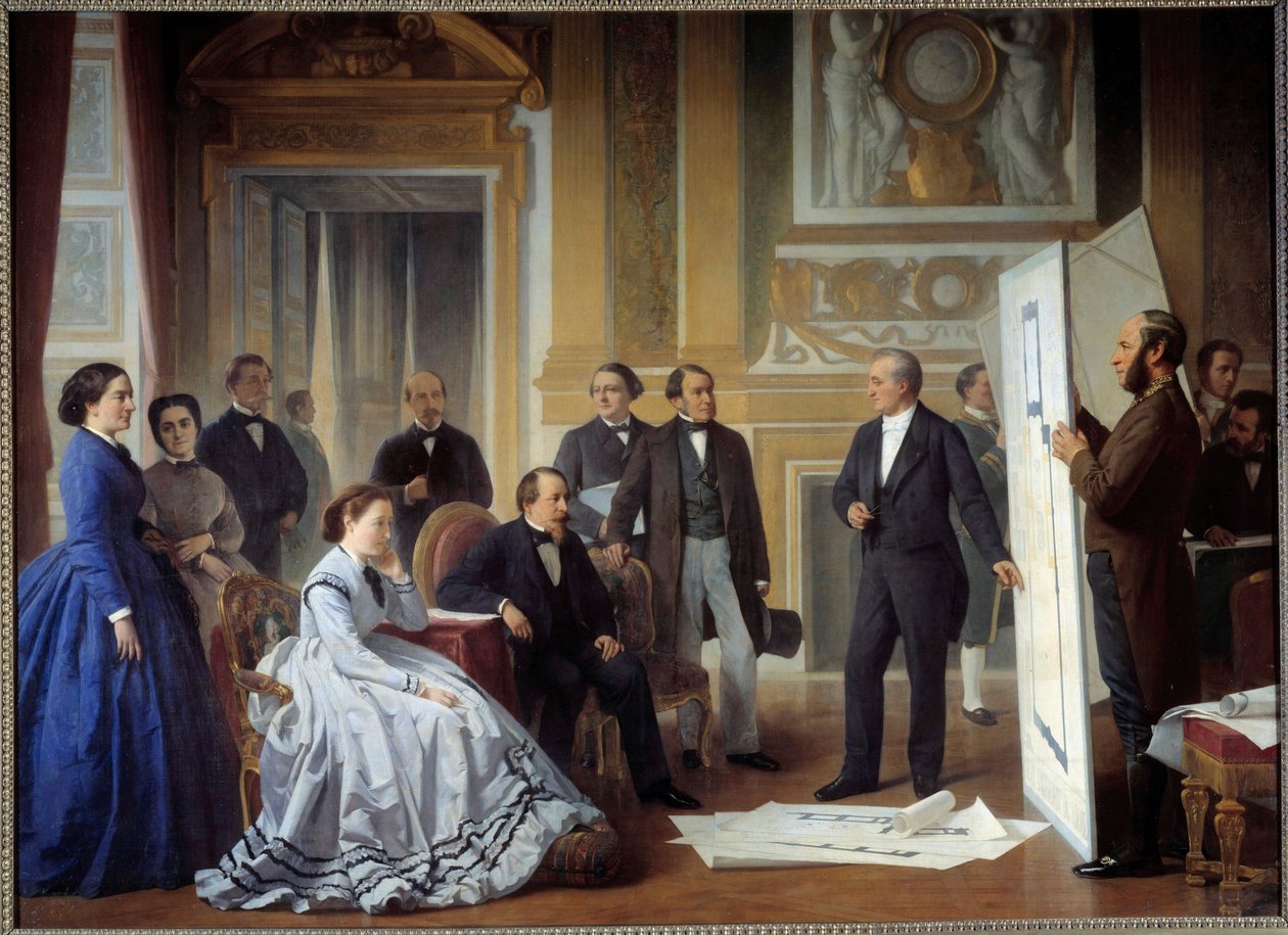 Architekt Louis Visconti (1791-1853) przedstawia Napoleonowi III plan nowego Luwru Obraz Ange Tissier (1814-1876) 1865, olej na płótnie autorstwa Jean Baptiste Ange Tissier