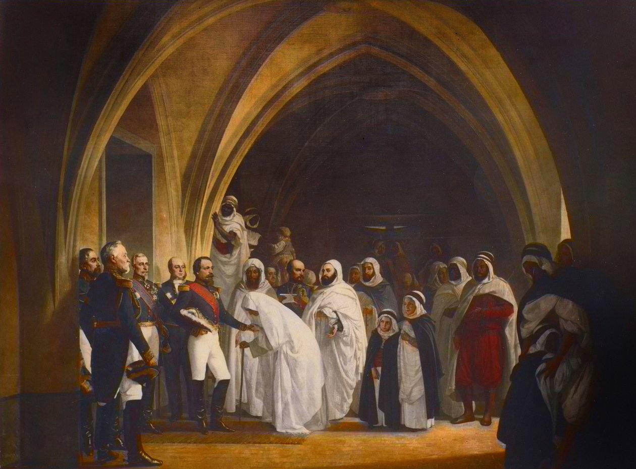Prezydent księcia republikańskiego Ludwika Napoleona (1808-1873) uwalnia Abd el Kadera, zamek Amboise, 16 października autorstwa Jean Baptiste Ange Tissier