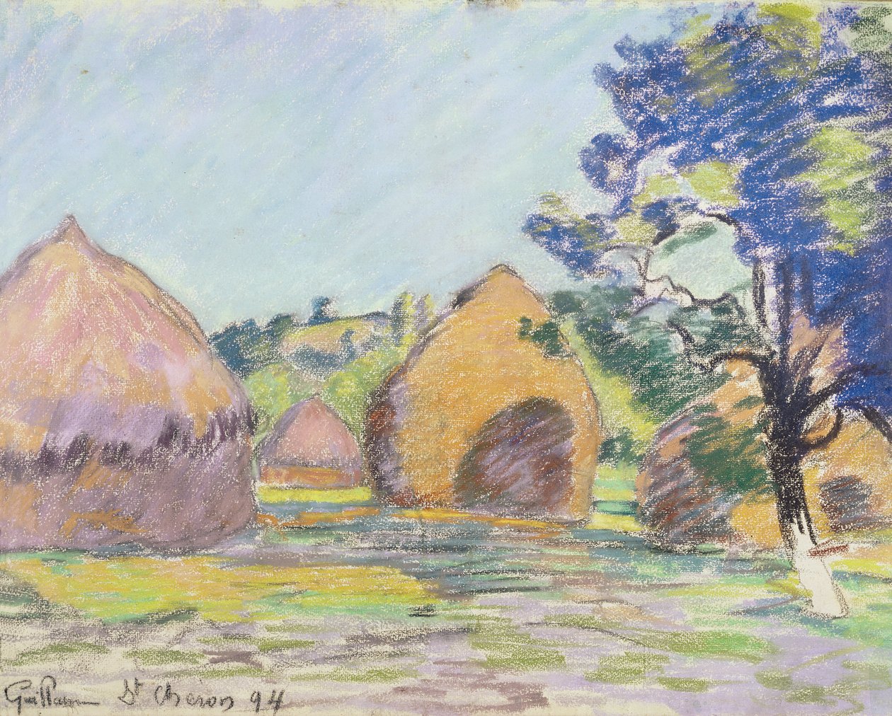 Stogi siana w Saint-Cheron (pastel na papierze) autorstwa Jean Baptiste Armand Guillaumin
