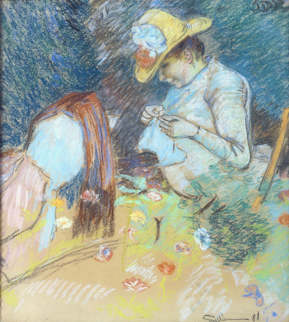Madame Guillaumin Sewing, 1888 (pastel na papierze) autorstwa Jean Baptiste Armand Guillaumin