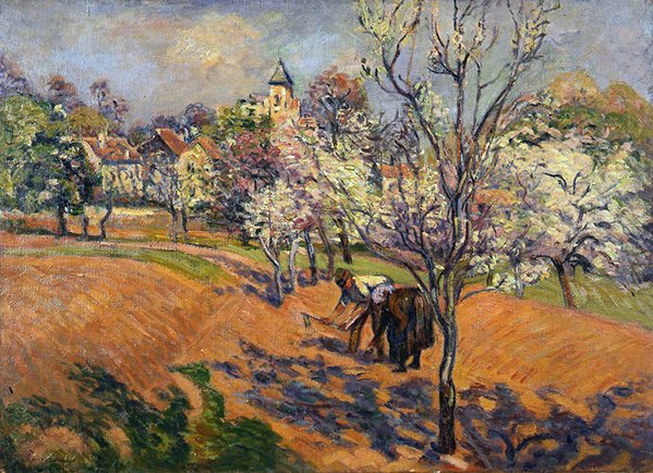 Wiosna z parą okopywania i szycia nasion (olej na płótnie) autorstwa Jean Baptiste Armand Guillaumin