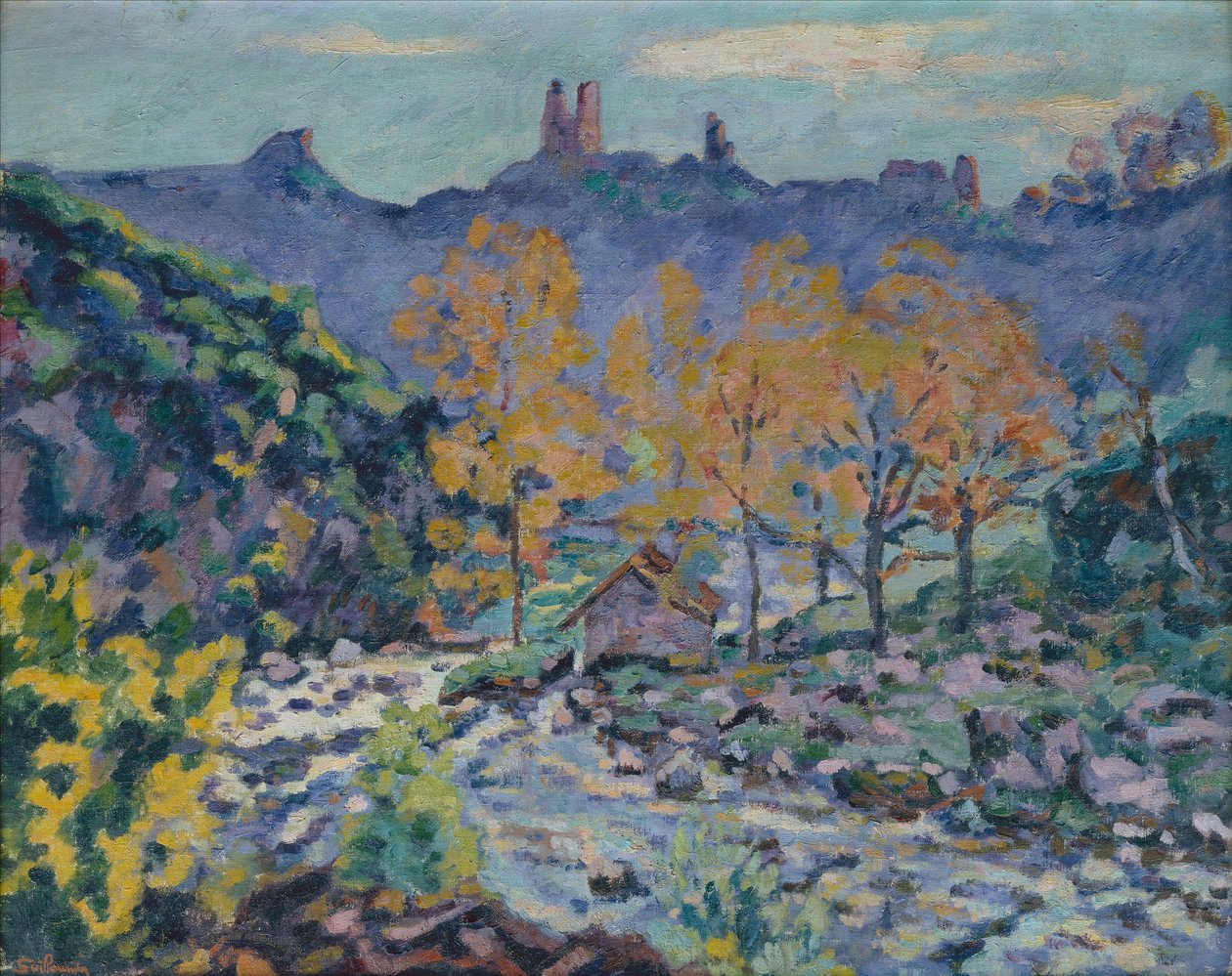 Młyn rozbójnika i ruiny zamku Crozant, Creuse, ok. 1900 (olej na płótnie) autorstwa Jean Baptiste Armand Guillaumin