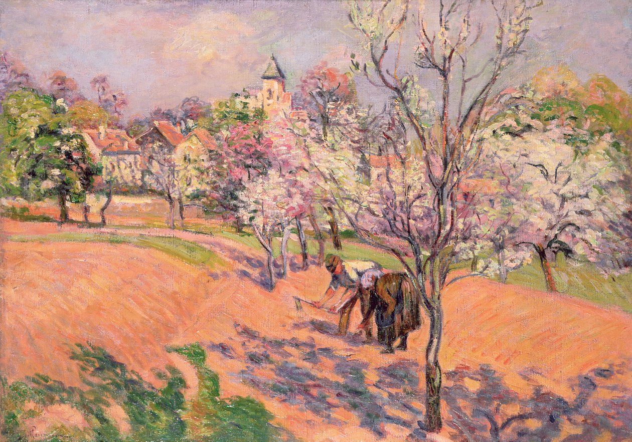 Dwóch chłopów siejących fasolę w sadzie autorstwa Jean Baptiste Armand Guillaumin