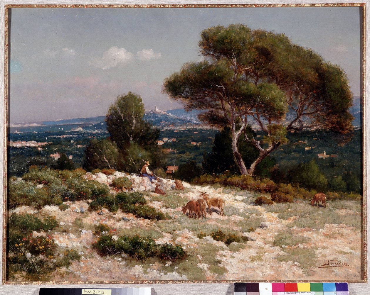 Pasterze na wzgórzach Saint-Loup w Marsylii Obraz Jeana Baptiste Baudina (1856-1922) Wym. 48x63 cm Wzmianka obowiązkowa: Kolekcja Fundacji Pozdrowienia z Prowansji, Marsylii autorstwa Jean Baptiste Baudin