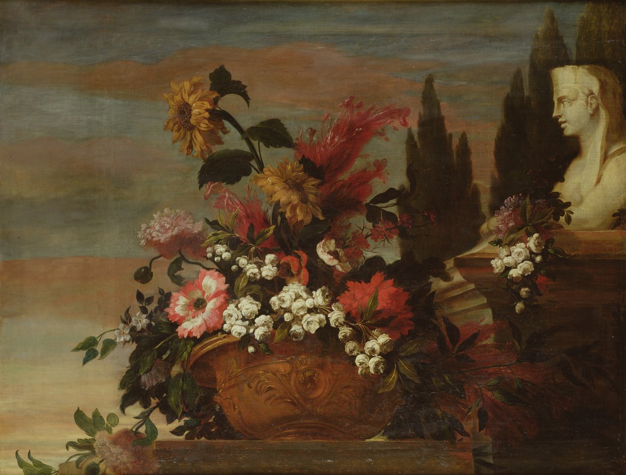Kwiaty w misce i sfinks autorstwa Jean Baptiste Belin de Fontenay