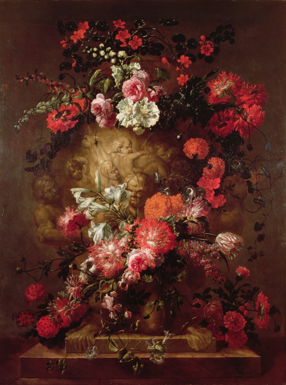 Kwiaty wokół ogromnej urny autorstwa Jean Baptiste Bosschaert