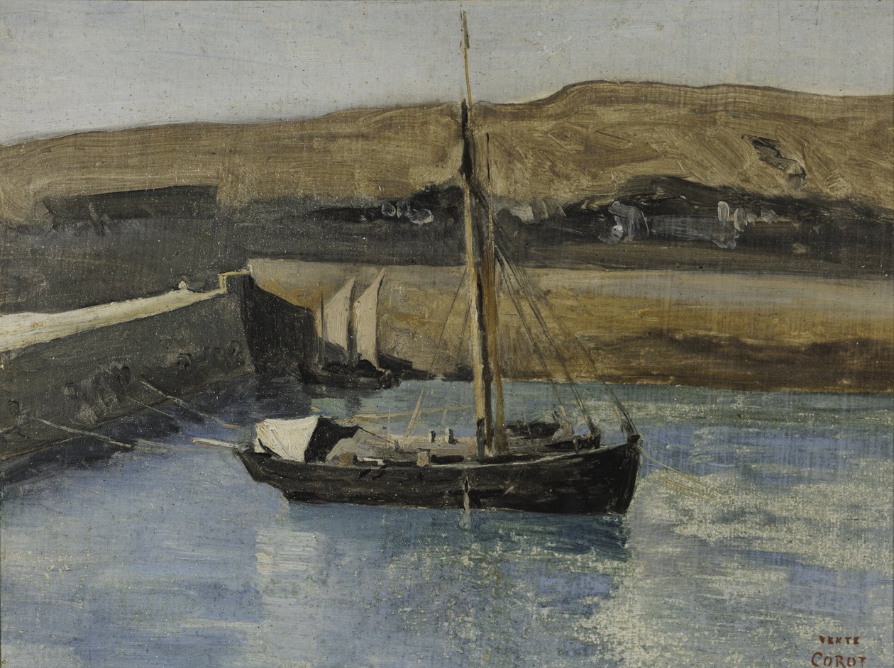 Łódź rybacka, Honfleur, ok. 1830 (olej na papierze) autorstwa Jean Baptiste Camille Corot