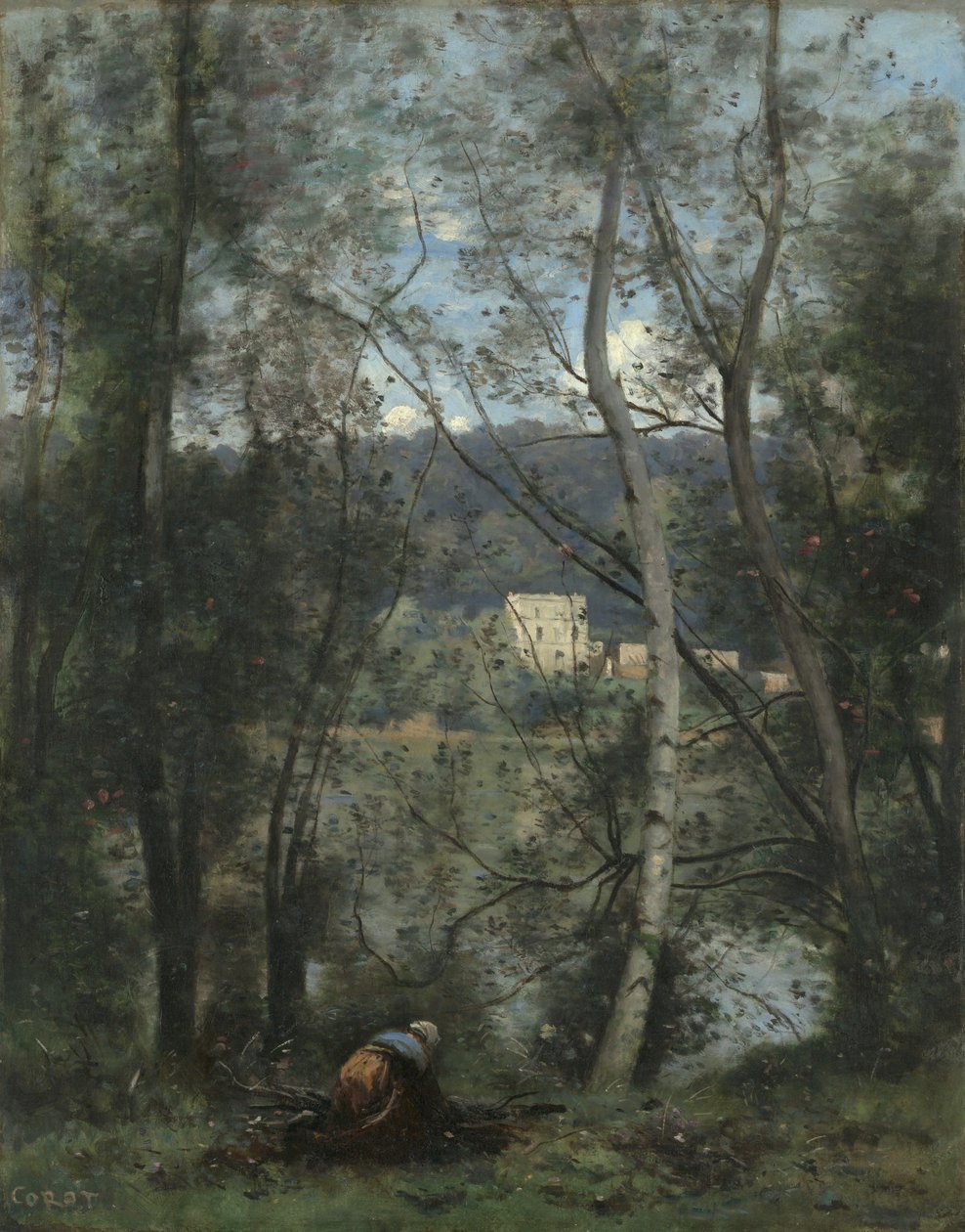 Kobieta zbierająca pedały w Ville-dAvray, ca. 1871-74. autorstwa Jean Baptiste Camille Corot