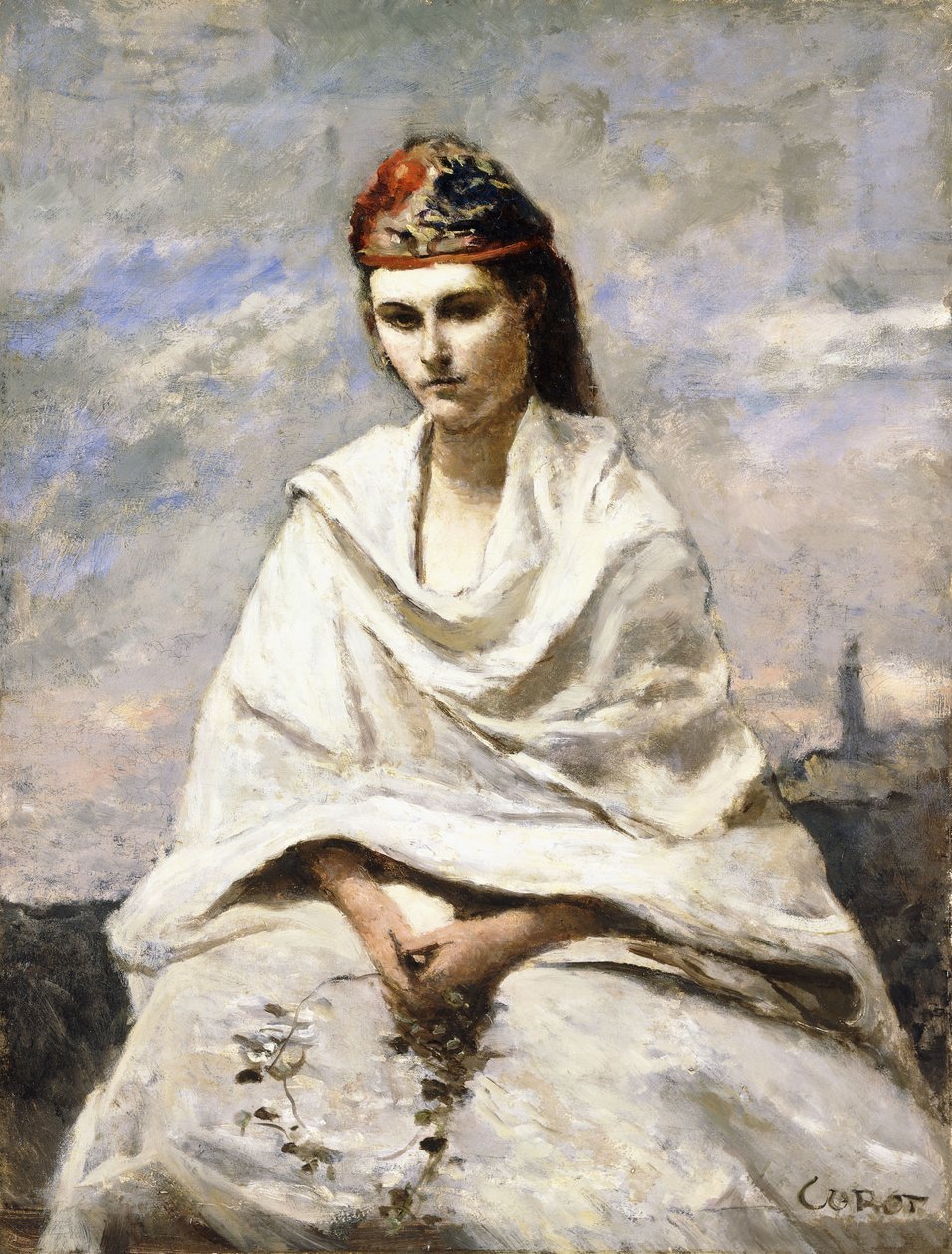 Młody Grek z białym szalem, ok. 1868-70 autorstwa Jean Baptiste Camille Corot