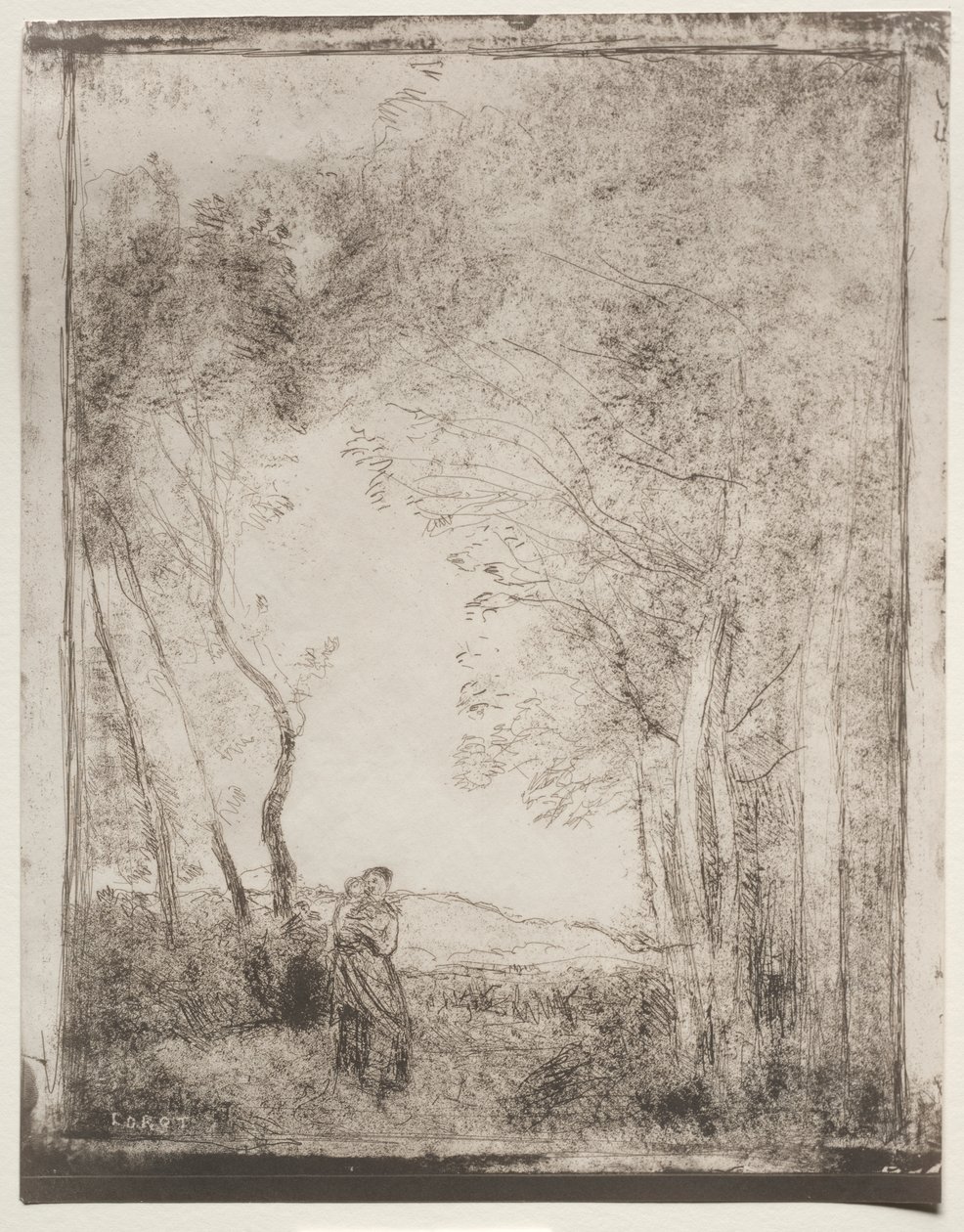 Młoda matka przy wejściu do lasu autorstwa Jean Baptiste Camille Corot