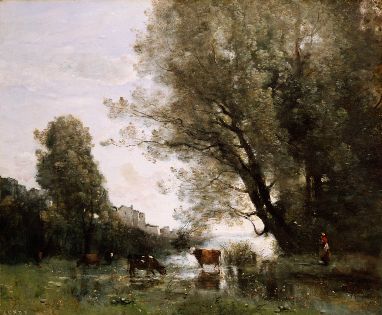 Brzegi stawu w Normandii autorstwa Jean Baptiste Camille Corot