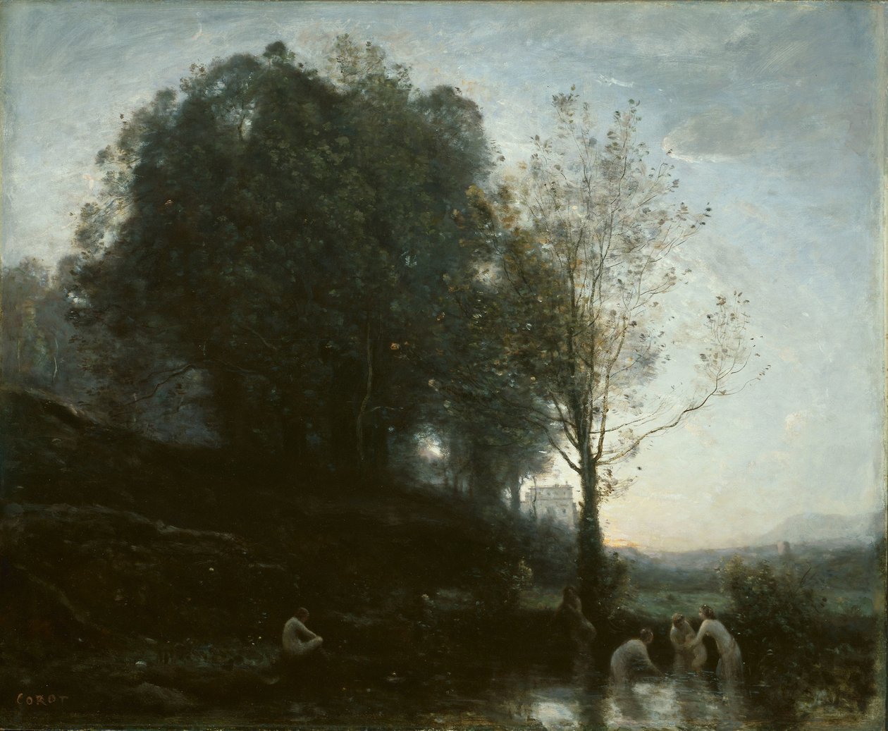 Kąpiel nimfy i dziecko autorstwa Jean Baptiste Camille Corot
