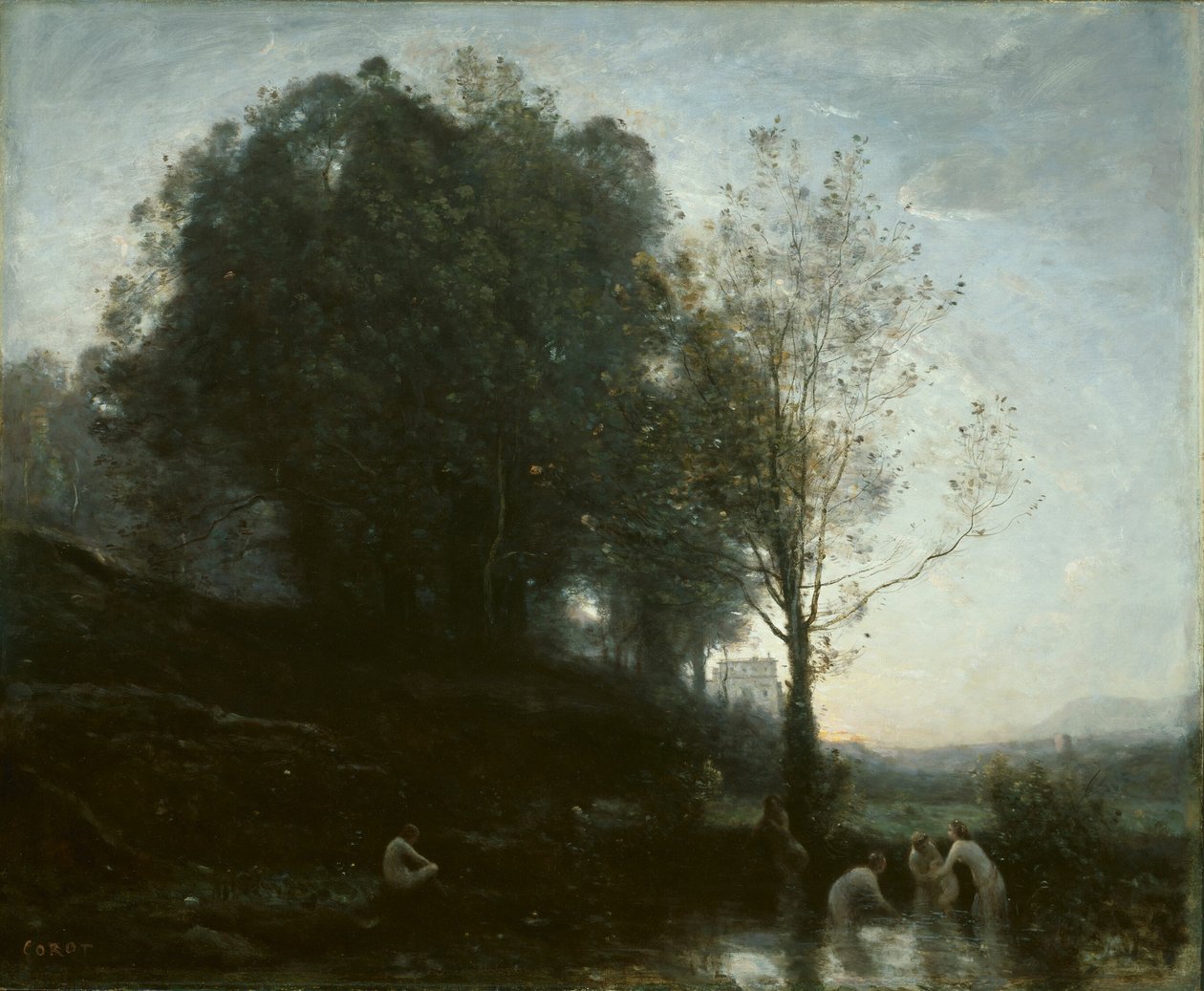 Kąpiące się nimfy i dziecko autorstwa Jean Baptiste Camille Corot