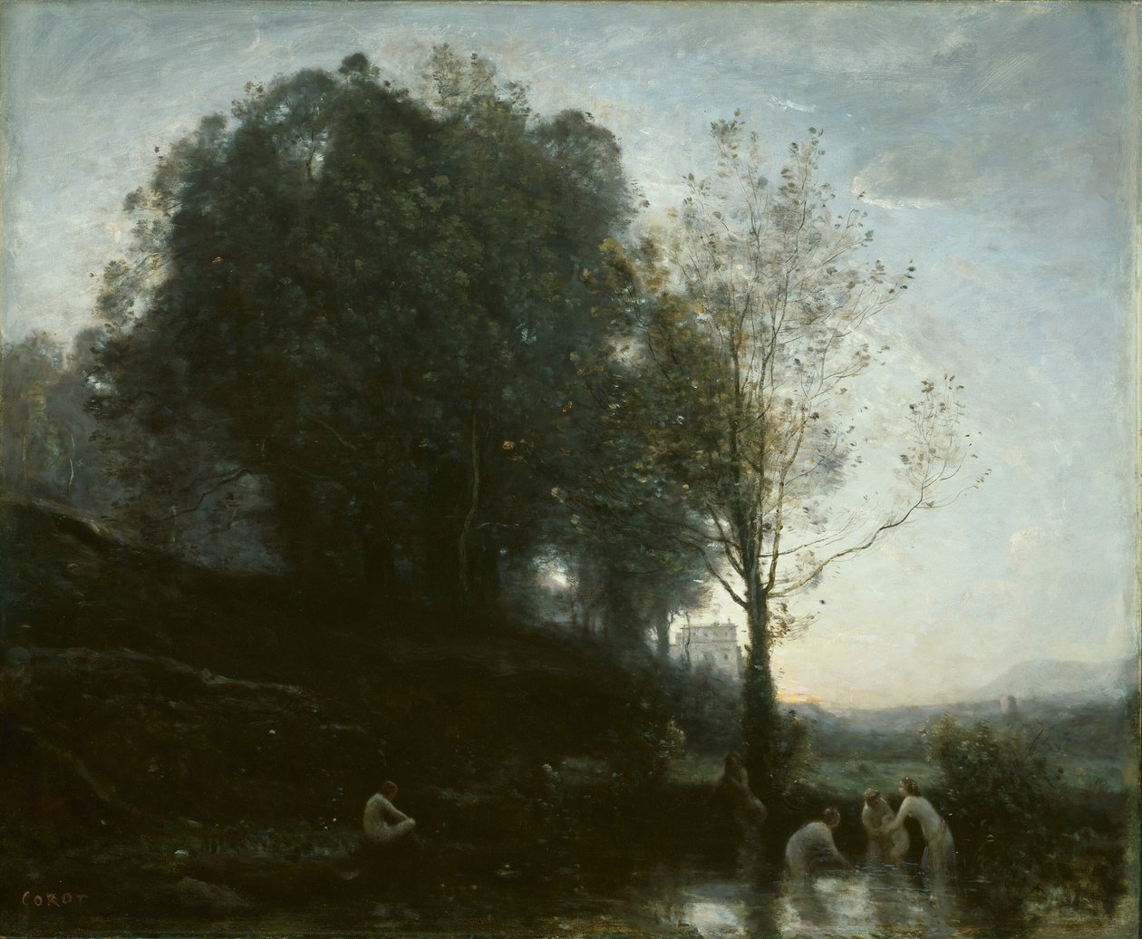 Kąpiel nimfy i dziecko, 185560. autorstwa Jean Baptiste Camille Corot