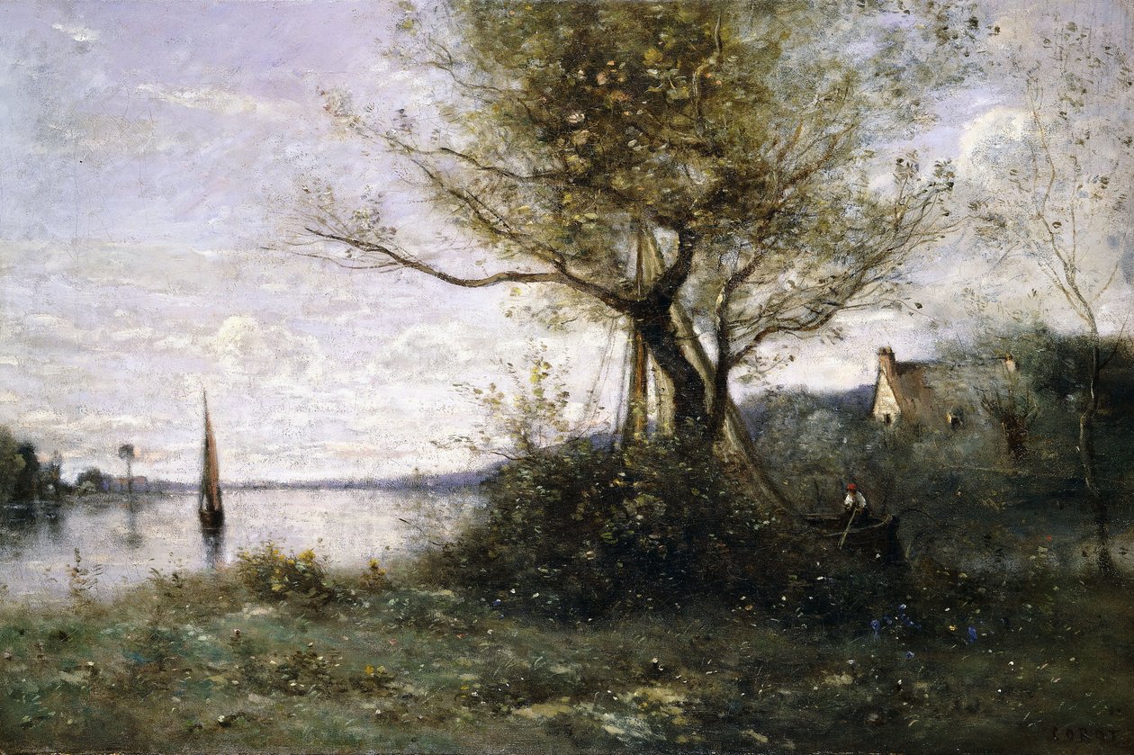 Łódź na skraju wyspy, autorstwa Jean Baptiste Camille Corot
