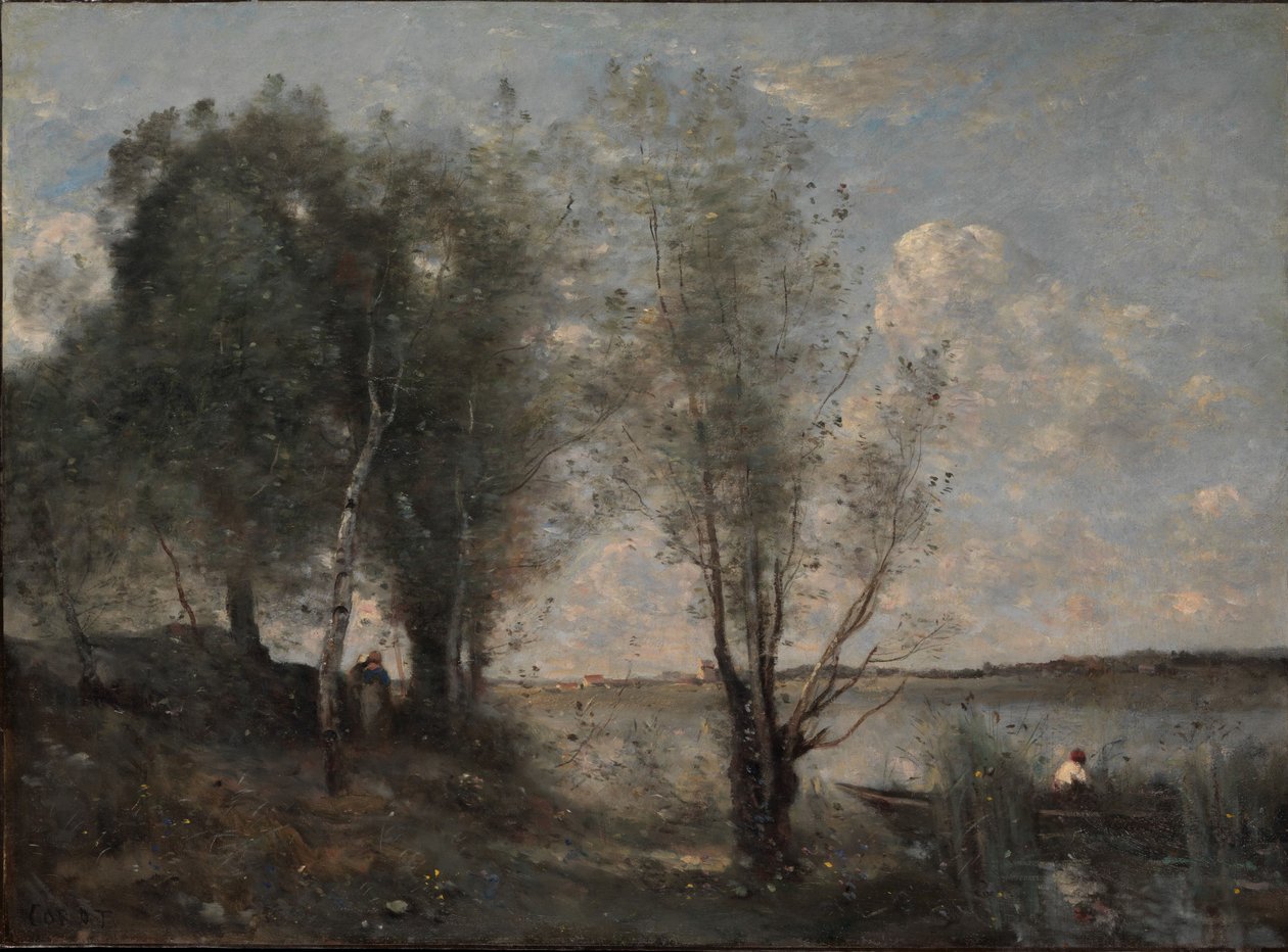 Przewoźnik wśród trzcin, c.1865 autorstwa Jean Baptiste Camille Corot