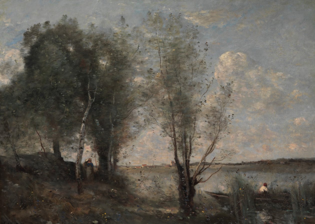 Przewoźnik wśród trzcin, ca. 1865. autorstwa Jean Baptiste Camille Corot
