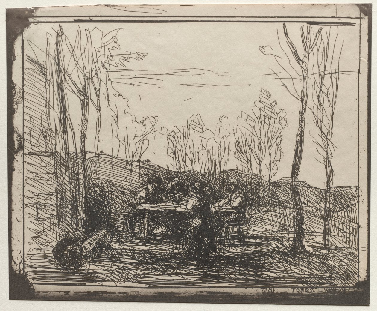Śniadanie na polanie, oryginalny nadruk 1857, wydrukowany w 1921 r. autorstwa Jean Baptiste Camille Corot