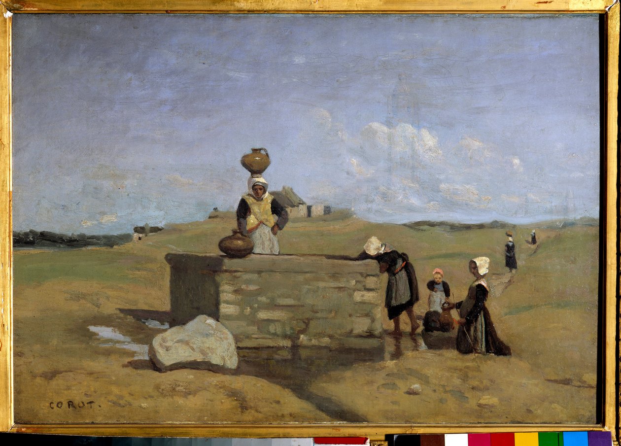 Bretończycy przy fontannie, wieś Batz Obraz Camille Corot (1796-1875) XIX w. Ndz. 0,38x0,55m² autorstwa Jean Baptiste Camille Corot