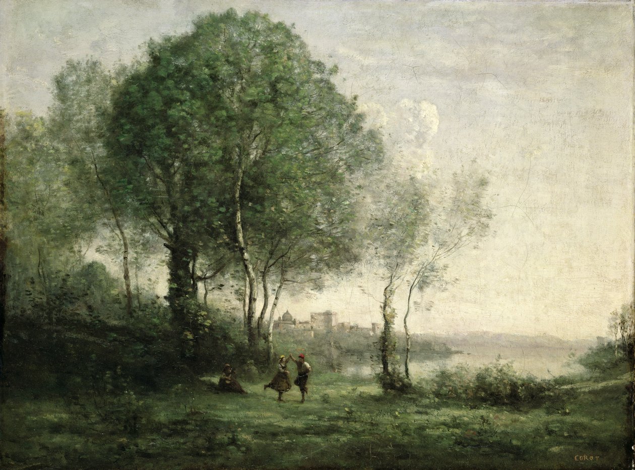 Castel Gandolfo, tańczący tyrolscy pasterze autorstwa Jean Baptiste Camille Corot