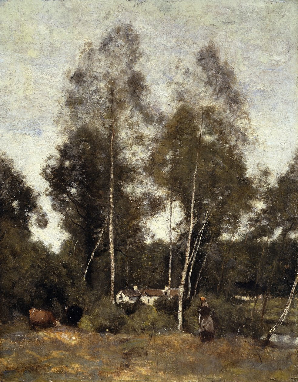 Clairiere Pierre du Bois, Evaux, niedaleko Chateau-Thierry; Polana Bois Pierre, w Evaux, niedaleko Chateau-Thierry, ok. 1855-65 autorstwa Jean Baptiste Camille Corot
