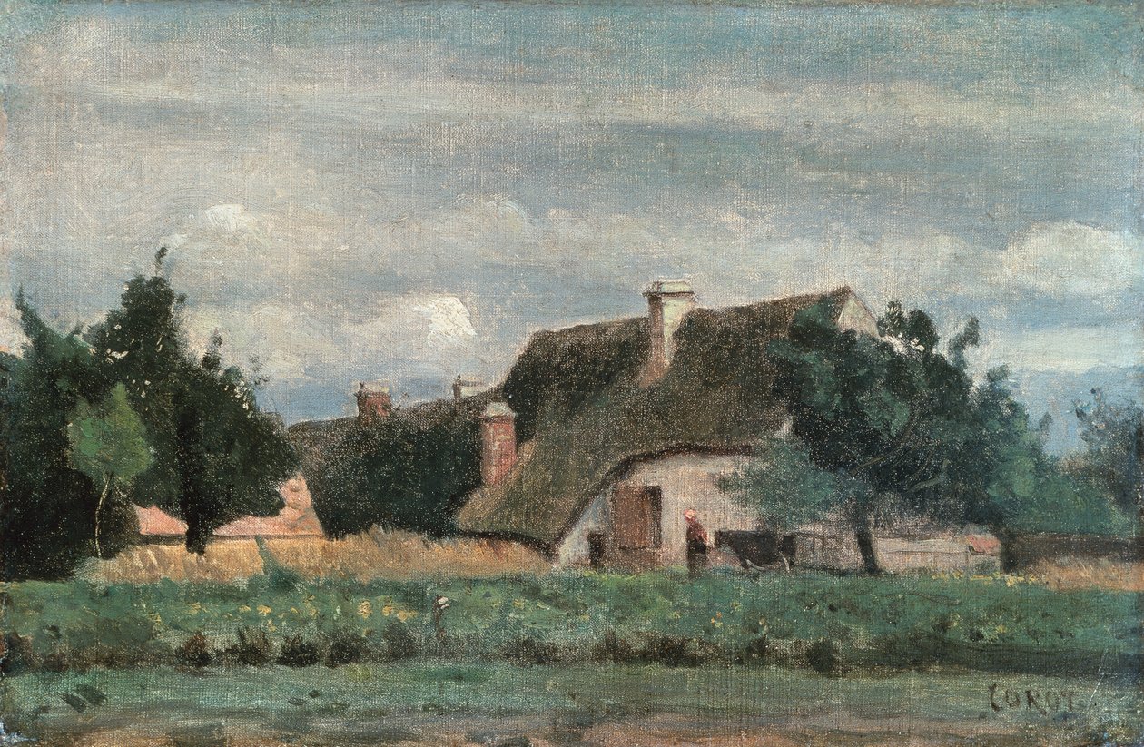 Scena wiejska, Kobieta z krową (olej na płótnie) autorstwa Jean Baptiste Camille Corot