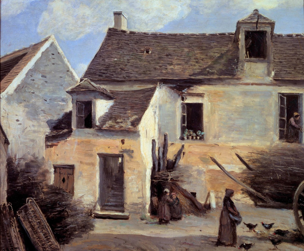 Dziedziniec domu chłopskiego pod Paryżem Obraz Camille Corot (1796-1875) XIX w. Nd. 0,46x0,56 m Paryż, Muzeum Orsay autorstwa Jean Baptiste Camille Corot