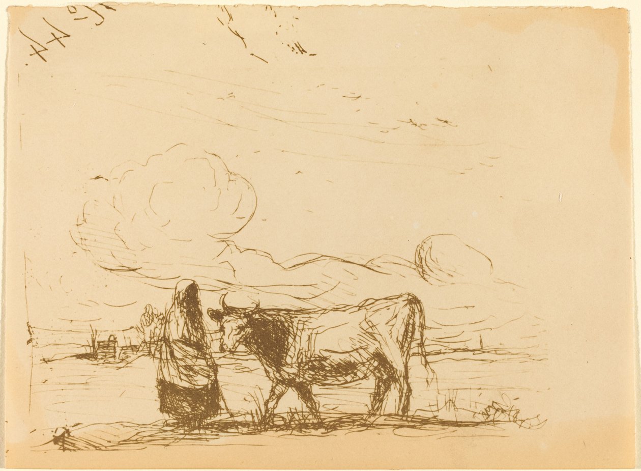 Krowa i jej opiekun autorstwa Jean Baptiste Camille Corot
