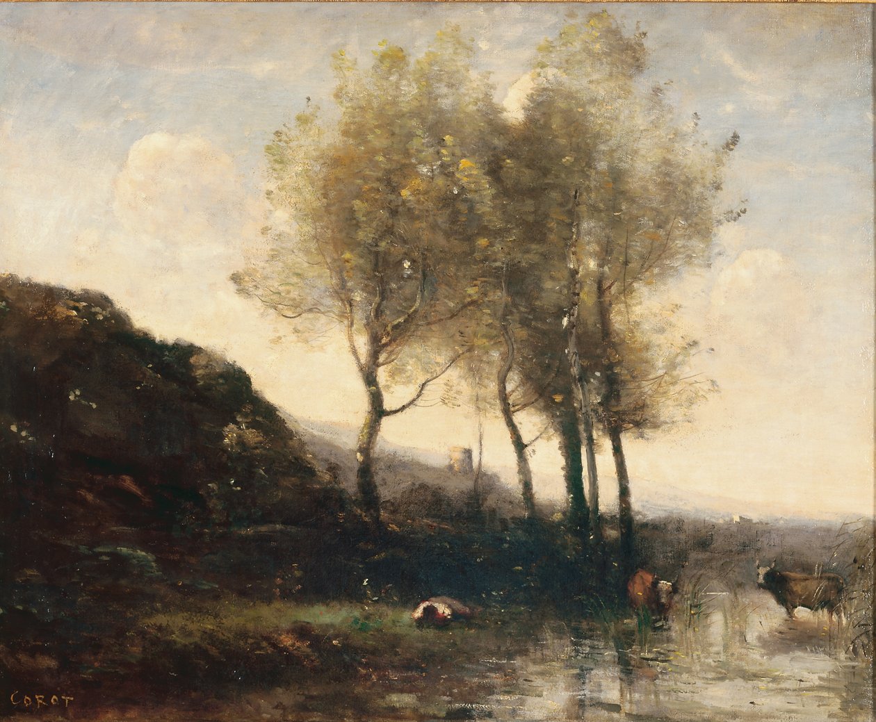 Pasterz odpoczywający u podnóża chłodnych wzgórz, ok. 1855-65 autorstwa Jean Baptiste Camille Corot