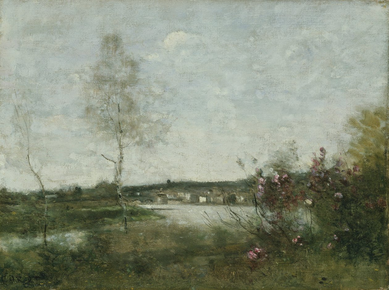 „Odległy widok Corbeil, poranek”, c1870 autorstwa Jean Baptiste Camille Corot