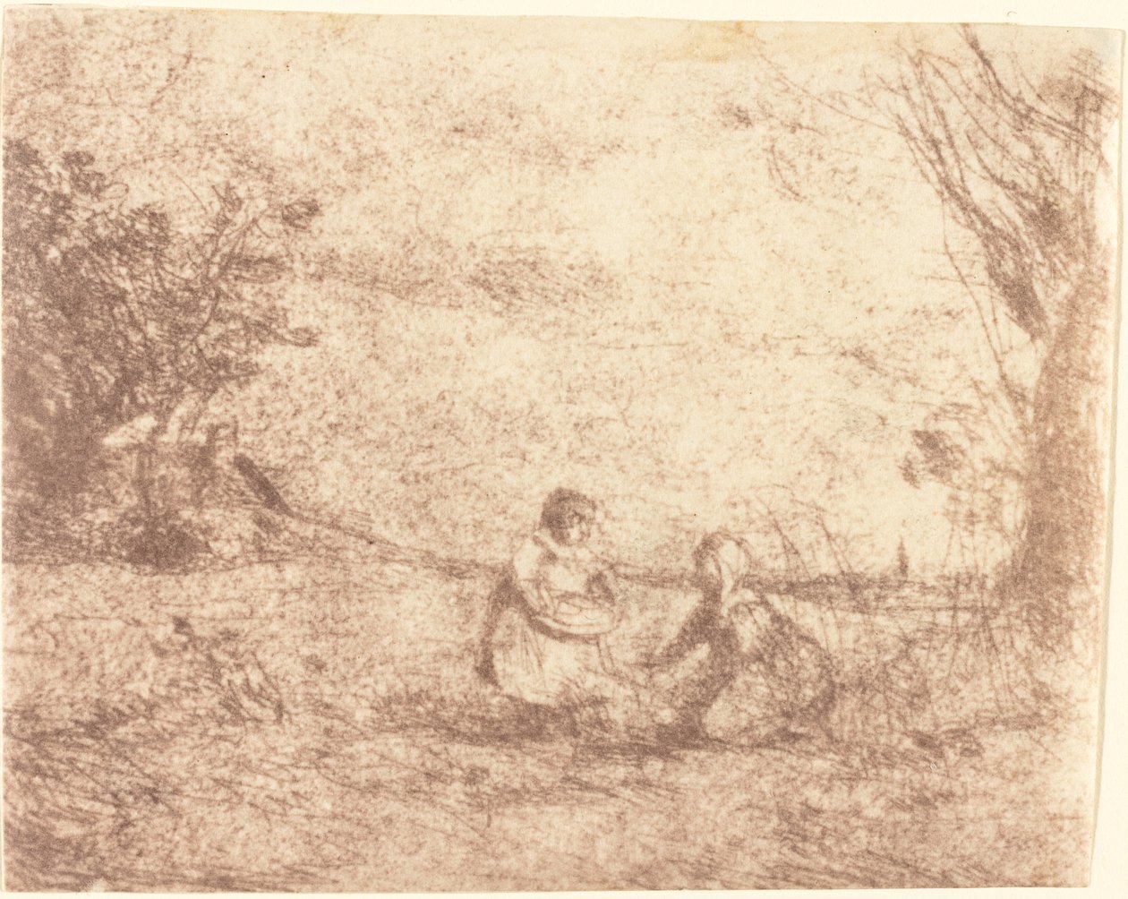 Dzieci na farmie autorstwa Jean Baptiste Camille Corot